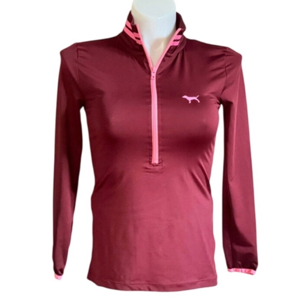 NEW Pink Victoria's Secret Ultimate Quarter Zip Pullover Maroon Pink Small S